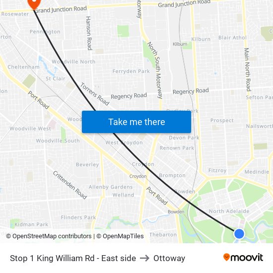 Stop 1 King William Rd - East side to Ottoway map