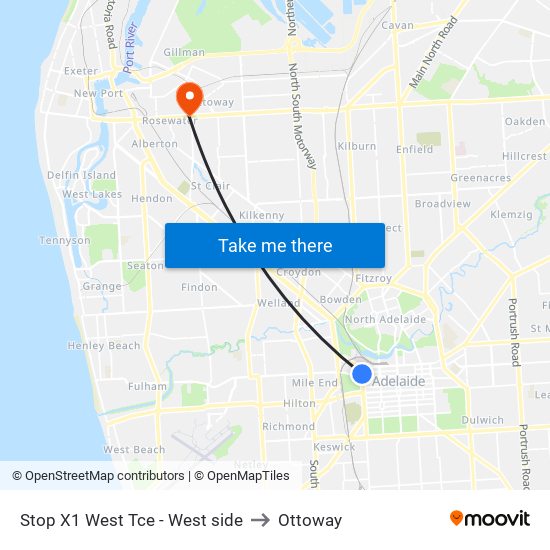 Stop X1 West Tce - West side to Ottoway map