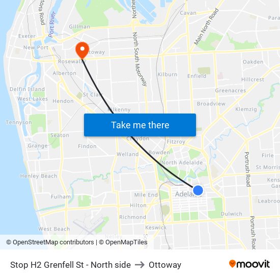 Stop H2 Grenfell St - North side to Ottoway map