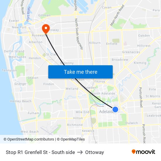 Stop R1 Grenfell St - South side to Ottoway map