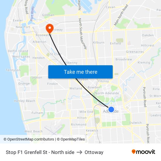 Stop F1 Grenfell St - North side to Ottoway map