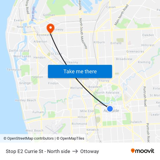 Stop E2 Currie St - North side to Ottoway map