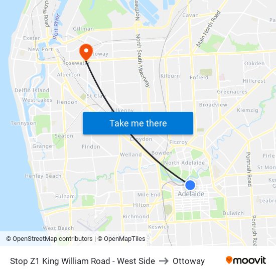 Stop Z1 King William Road - West Side to Ottoway map