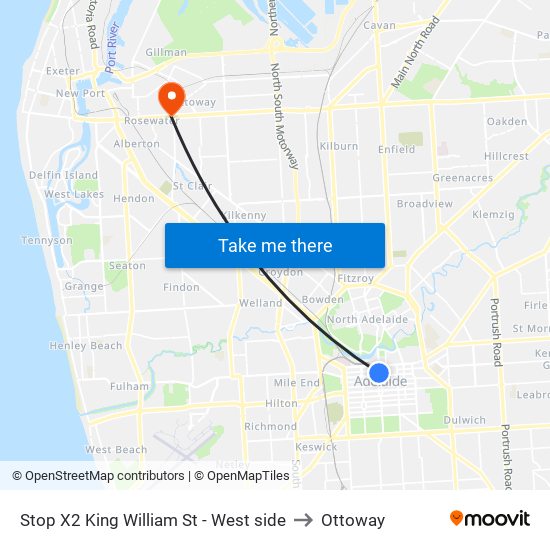 Stop X2 King William St - West side to Ottoway map