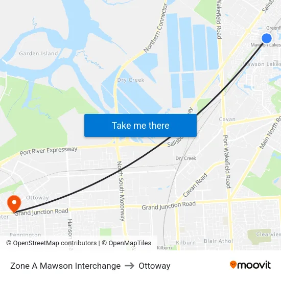 Zone A Mawson Interchange to Ottoway map