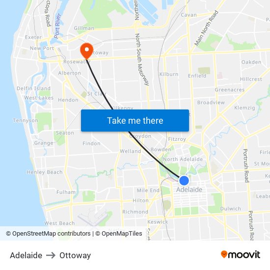 Adelaide to Ottoway map