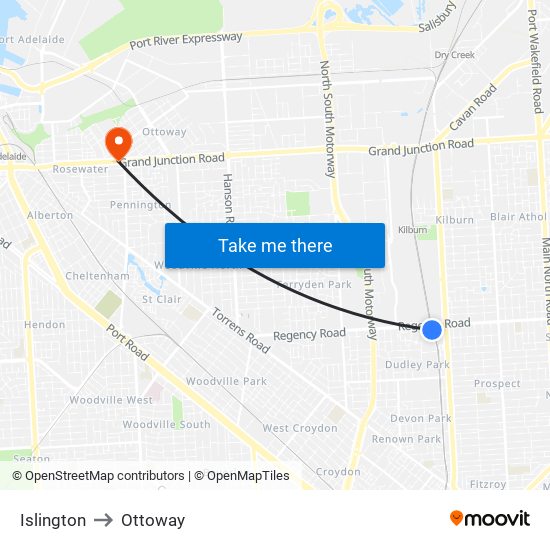 Islington to Ottoway map