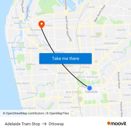 Adelaide Tram Stop to Ottoway map