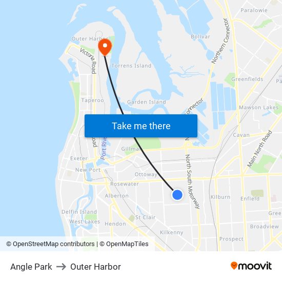 Angle Park to Outer Harbor map