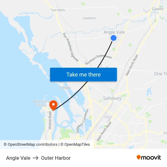 Angle Vale to Outer Harbor map