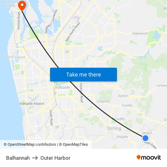 Balhannah to Outer Harbor map