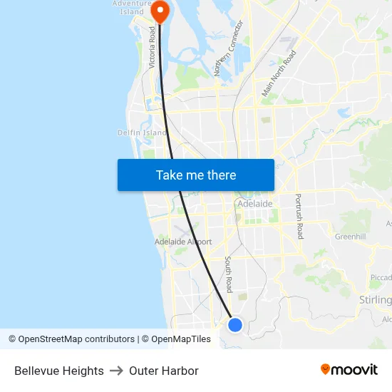Bellevue Heights to Outer Harbor map