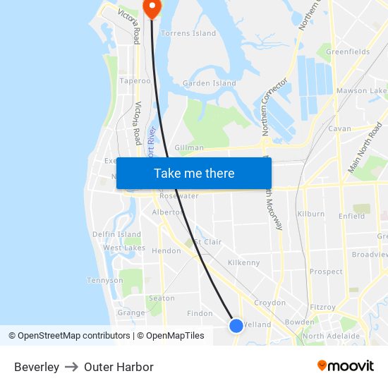 Beverley to Outer Harbor map