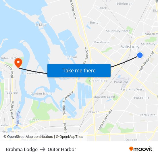 Brahma Lodge to Outer Harbor map