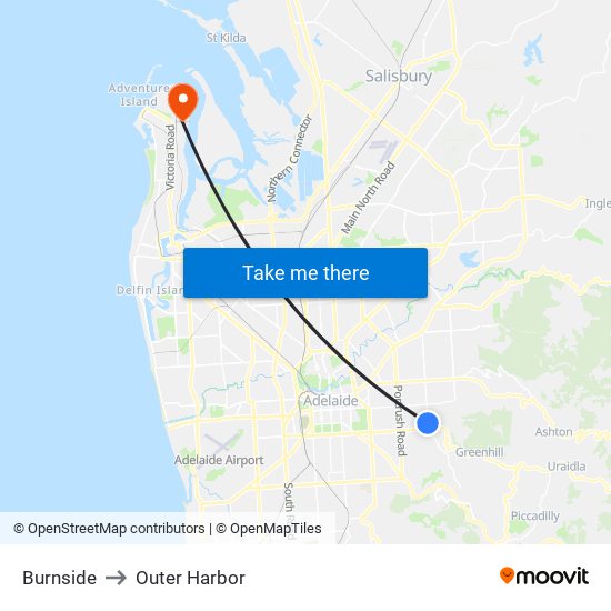 Burnside to Outer Harbor map