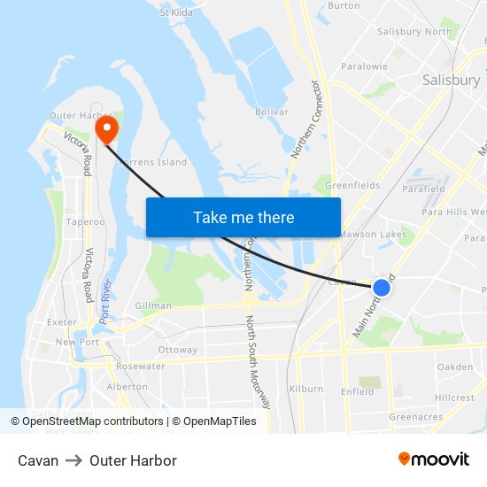 Cavan to Outer Harbor map