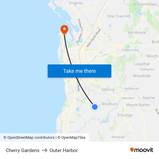 Cherry Gardens to Outer Harbor map