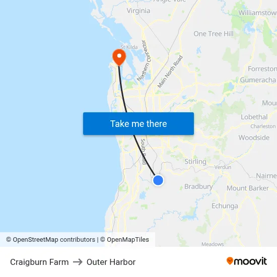 Craigburn Farm to Outer Harbor map