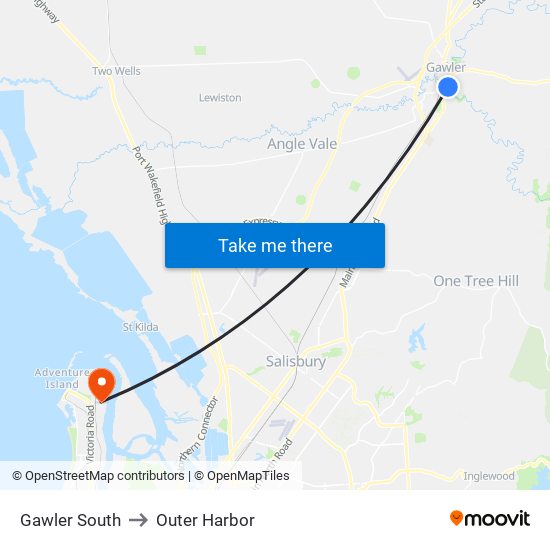 Gawler South to Outer Harbor map