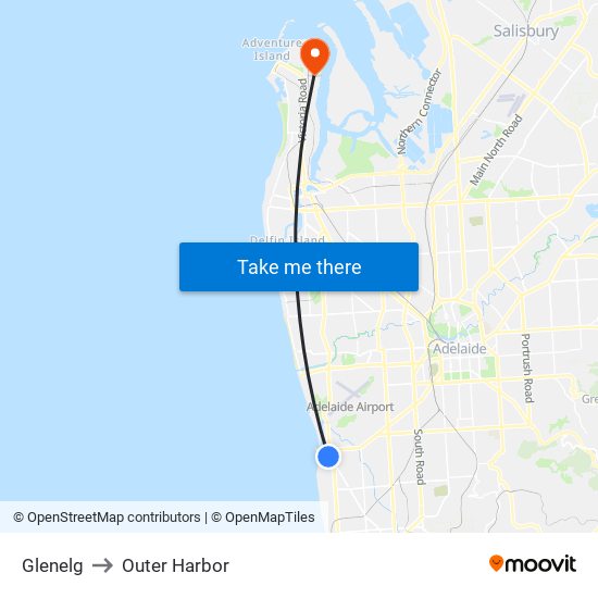 Glenelg to Outer Harbor map