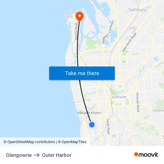 Glengowrie to Outer Harbor map