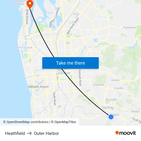 Heathfield to Outer Harbor map