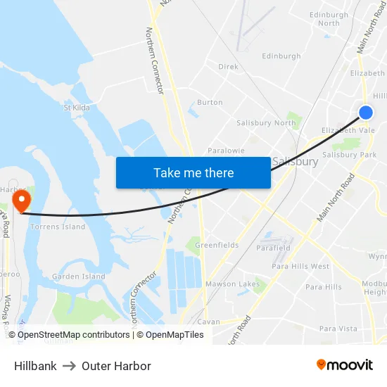 Hillbank to Outer Harbor map