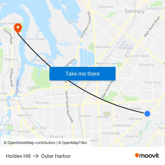 Holden Hill to Outer Harbor map