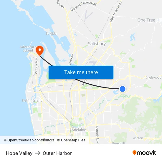 Hope Valley to Outer Harbor map