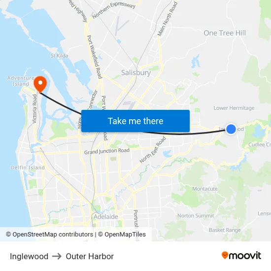Inglewood to Outer Harbor map