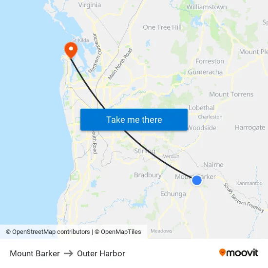 Mount Barker to Outer Harbor map
