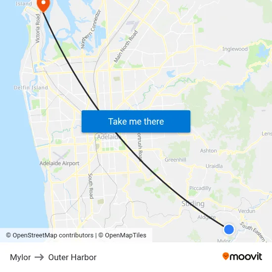 Mylor to Outer Harbor map
