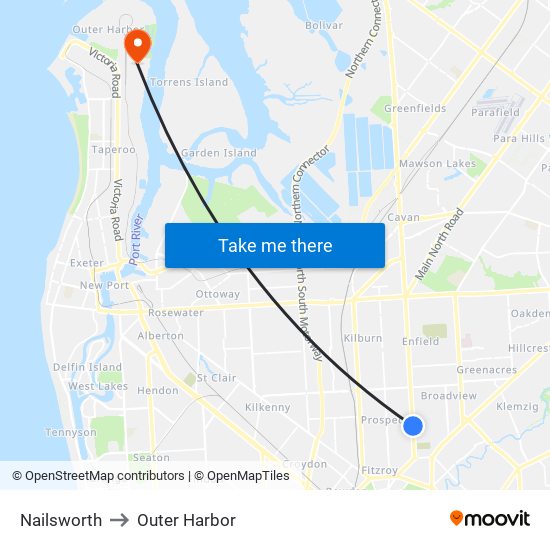 Nailsworth to Outer Harbor map