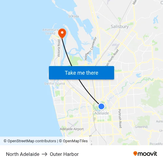 North Adelaide to Outer Harbor map