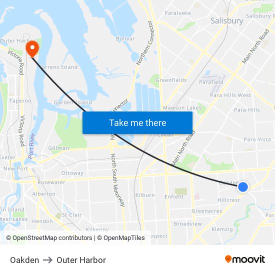 Oakden to Outer Harbor map