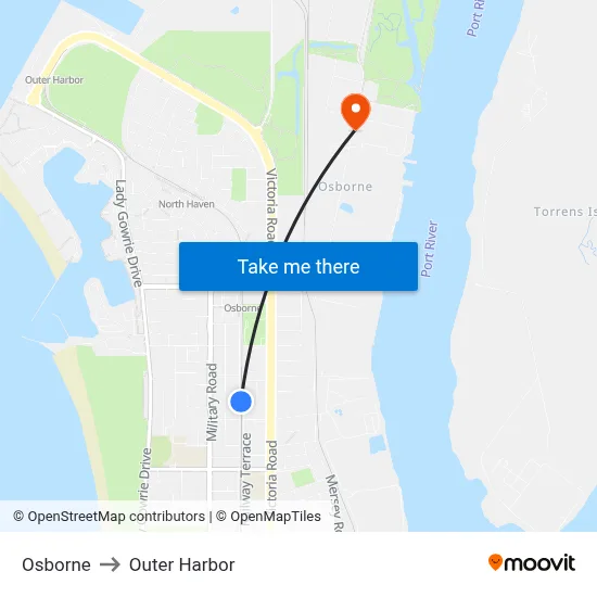 Osborne to Outer Harbor map