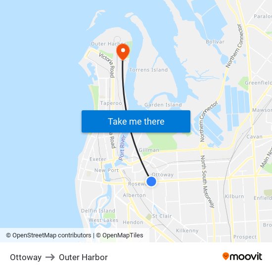 Ottoway to Outer Harbor map