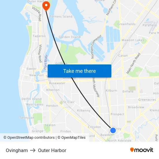 Ovingham to Outer Harbor map