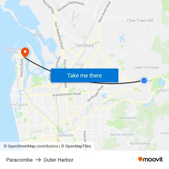 Paracombe to Outer Harbor map