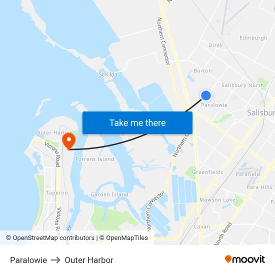 Paralowie to Outer Harbor map