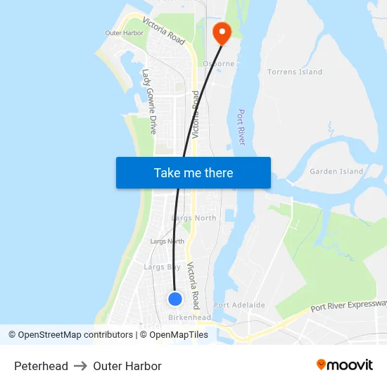 Peterhead to Outer Harbor map