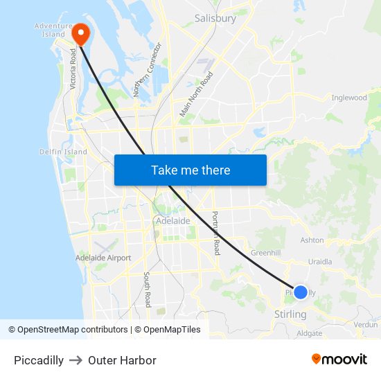 Piccadilly to Outer Harbor map