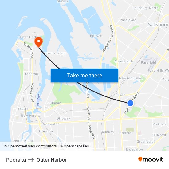 Pooraka to Outer Harbor map