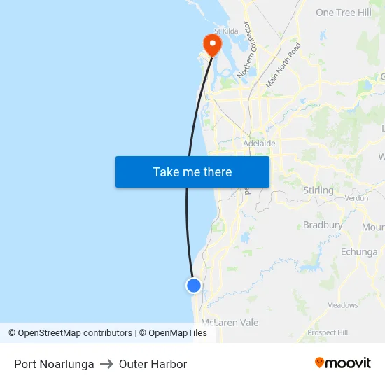 Port Noarlunga to Outer Harbor map