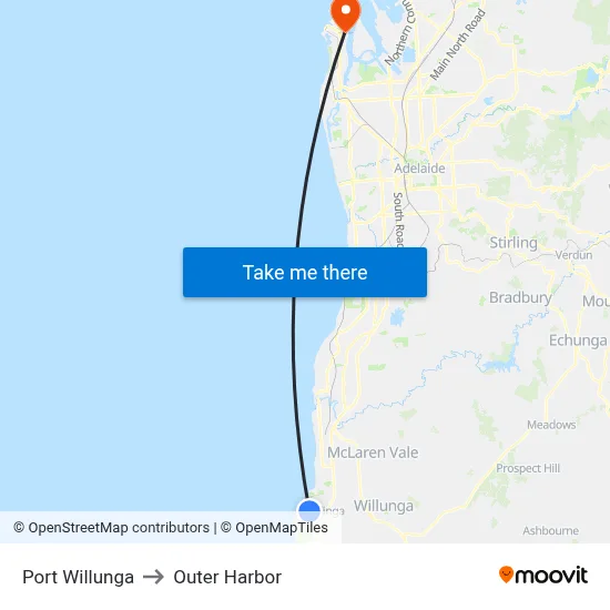 Port Willunga to Outer Harbor map