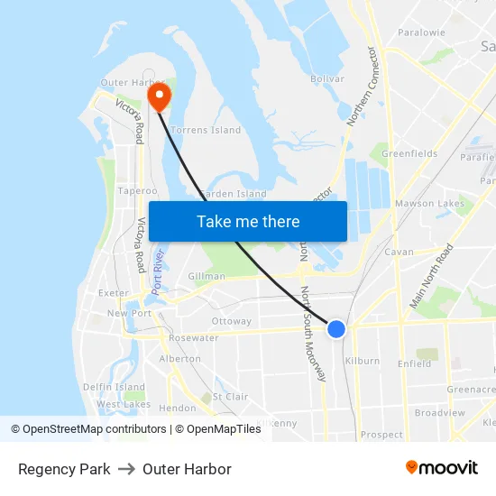 Regency Park to Outer Harbor map