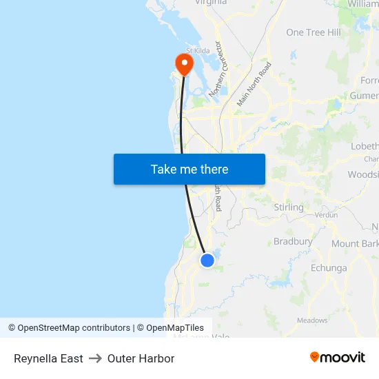 Reynella East to Outer Harbor map