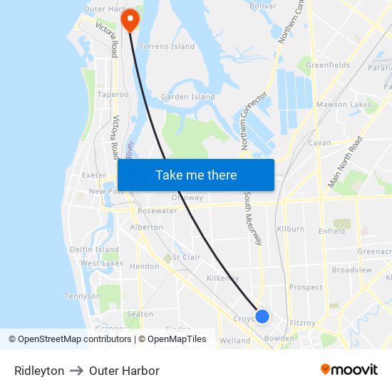 Ridleyton to Outer Harbor map