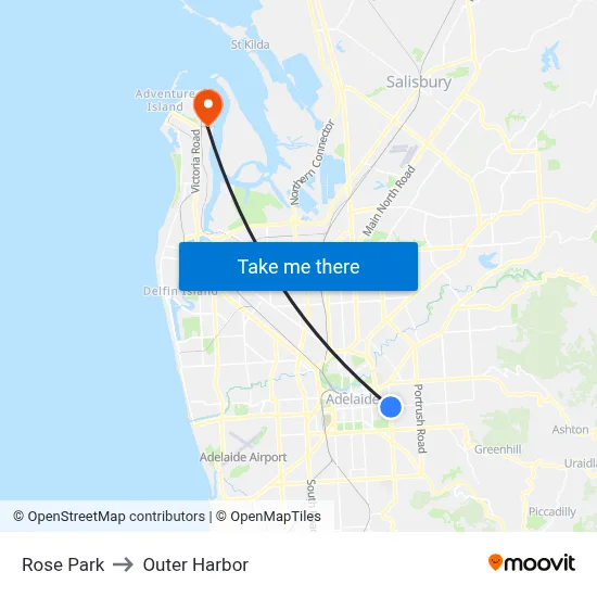 Rose Park to Outer Harbor map