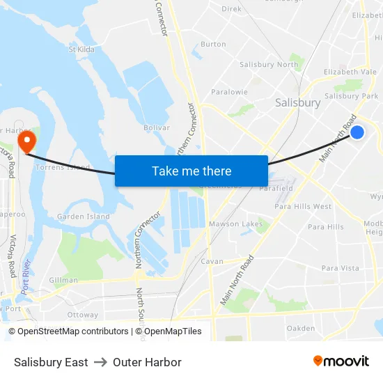 Salisbury East to Outer Harbor map